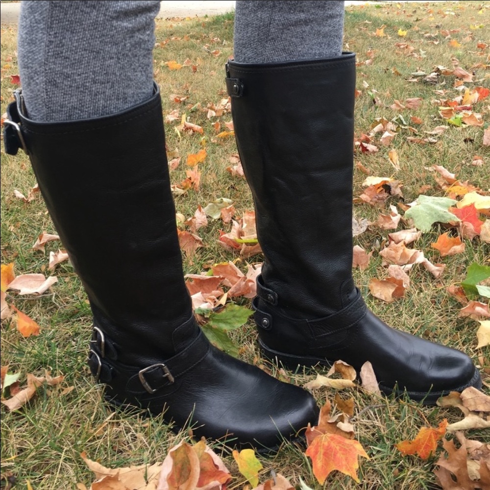 Frye black leather size 9 boots. Minor scuffs and scratches.